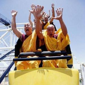 monks on rollercoaster